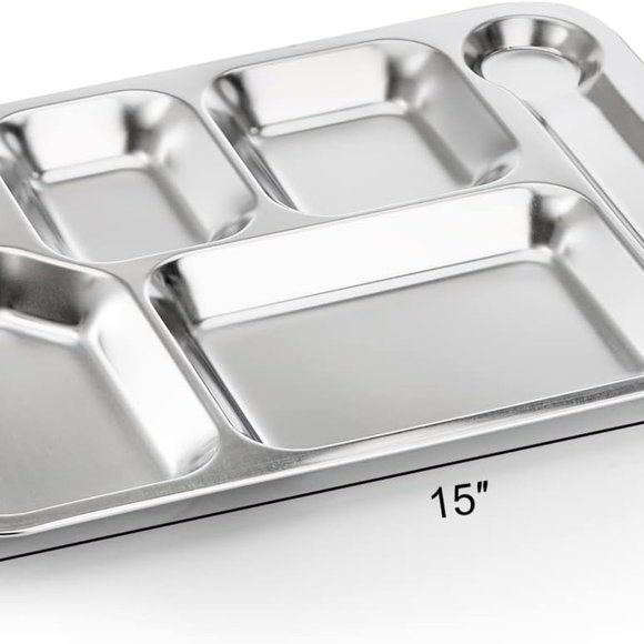 Fasmov 4 Pack Stainless Steel Rectangular Divided Dinner Tray - Picture 2 of 6